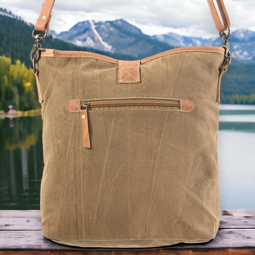 Brown Crossbody With Mixed Fabrics