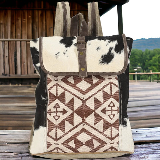 Canvas Pattern and Fur Medium Backpack