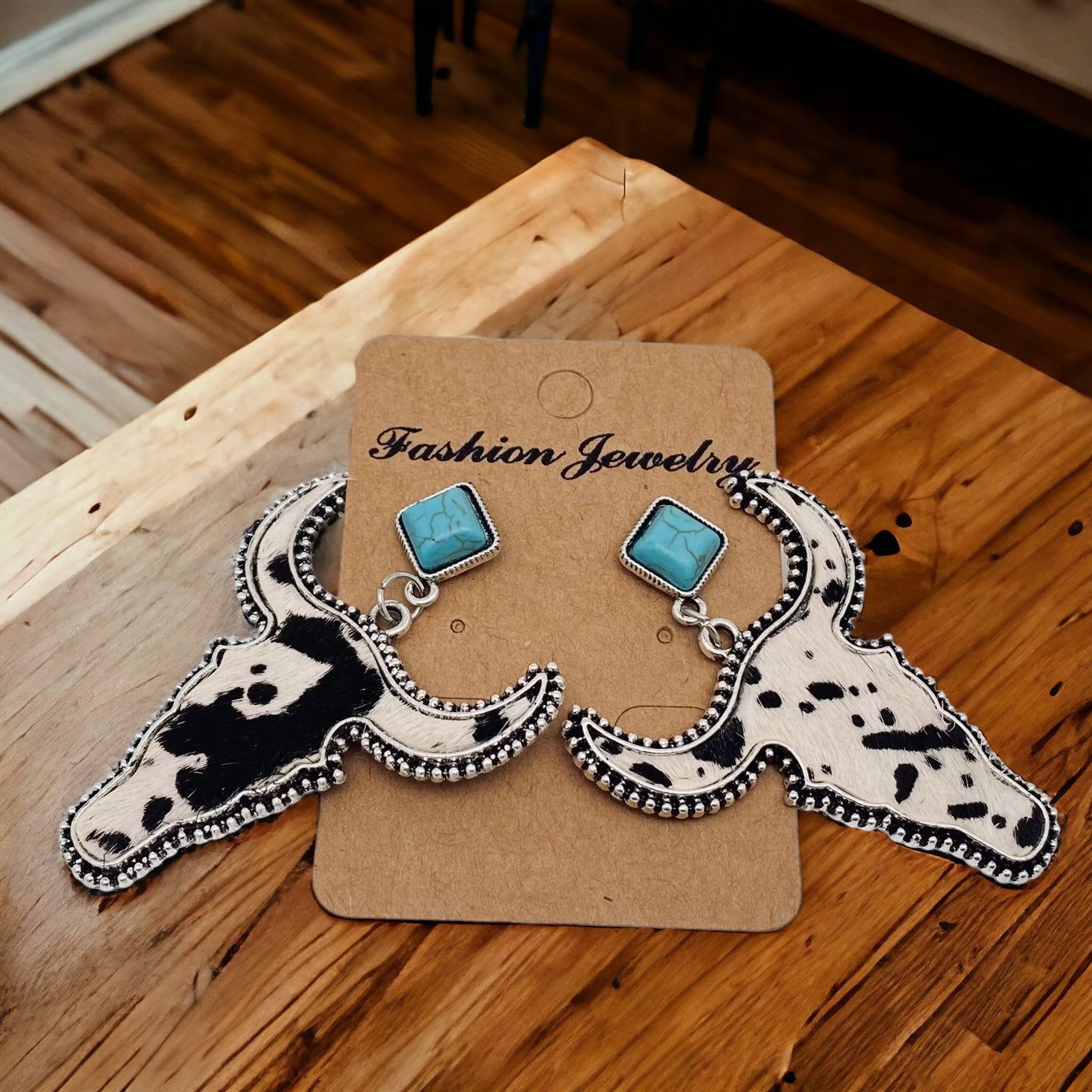 Western Style Cowhide Cowhead Shape Stud Earrings