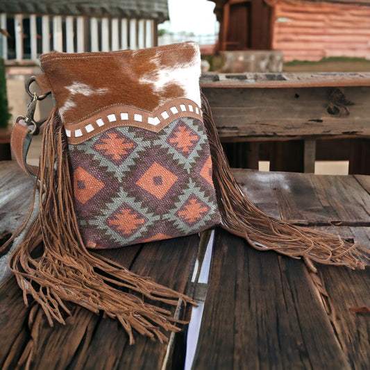 Crossbody with Leather Fringe Rug Fur Canvas
