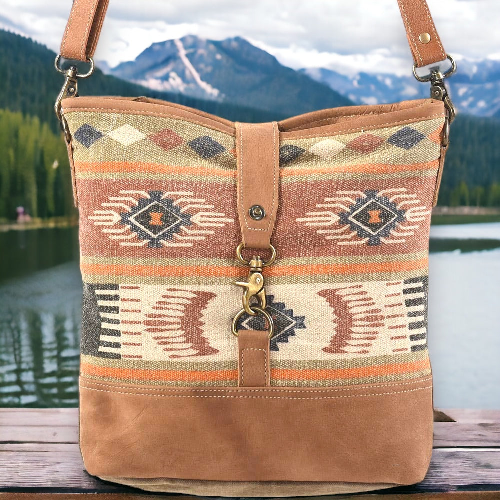 Brown Crossbody With Mixed Fabrics