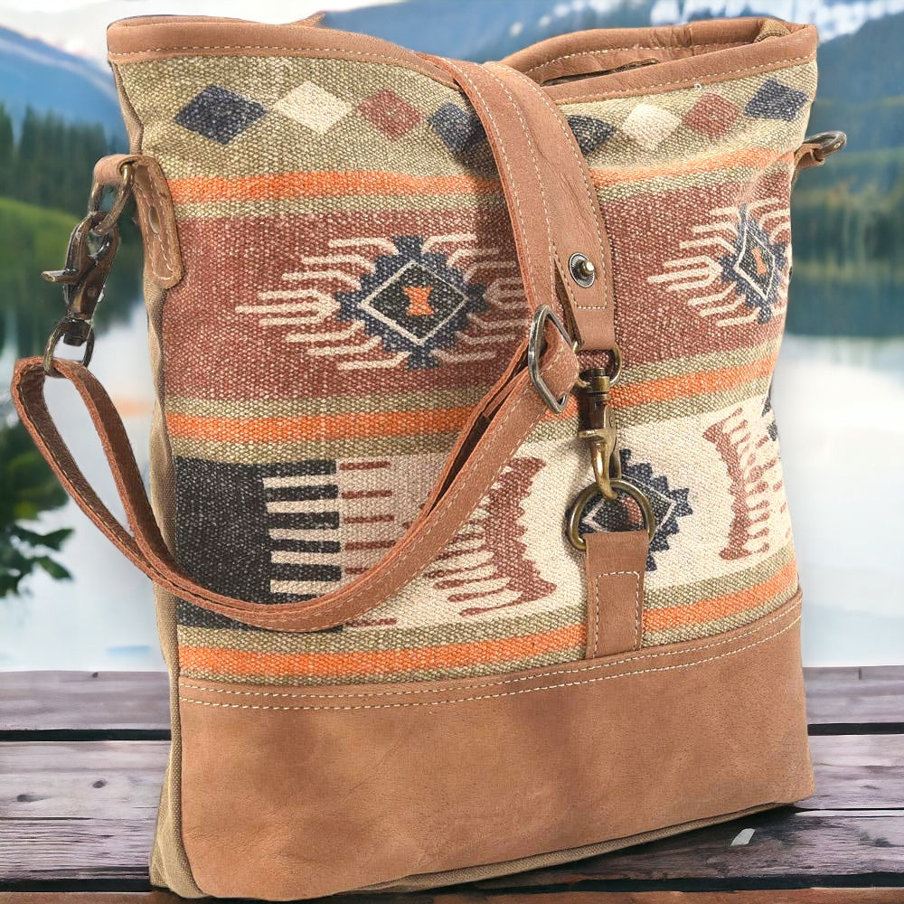 Brown Crossbody With Mixed Fabrics