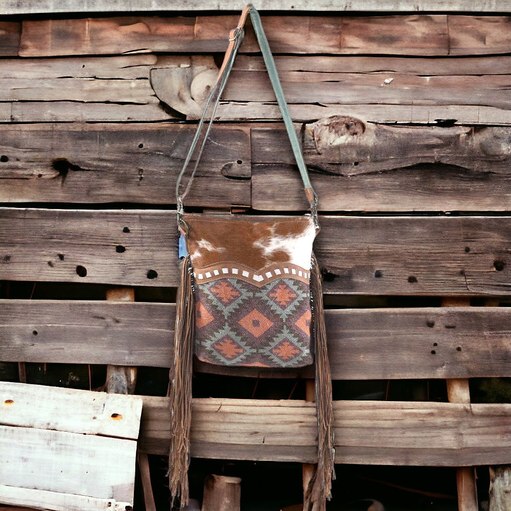 Crossbody with Leather Fringe Rug Fur Canvas